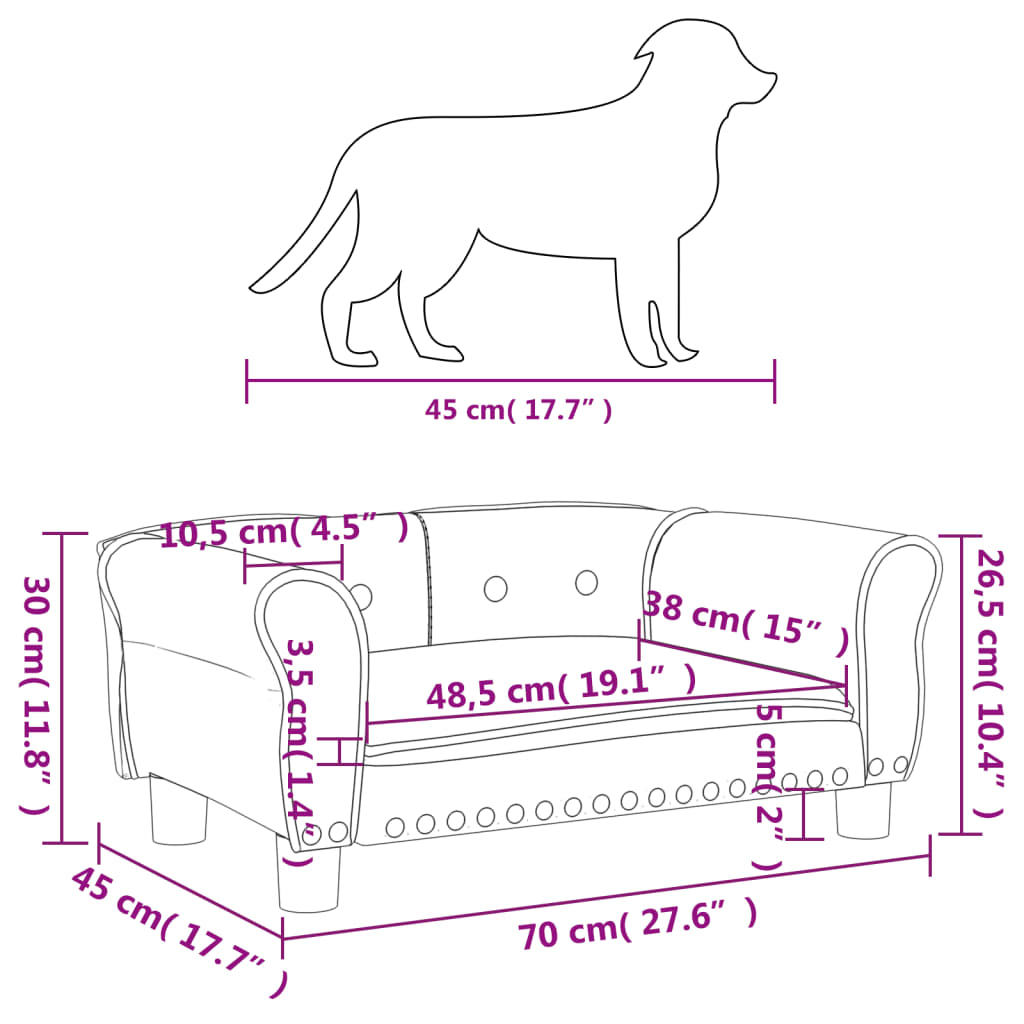 vidaXL Cama para cães 70x45x30 cm couro artificial preto