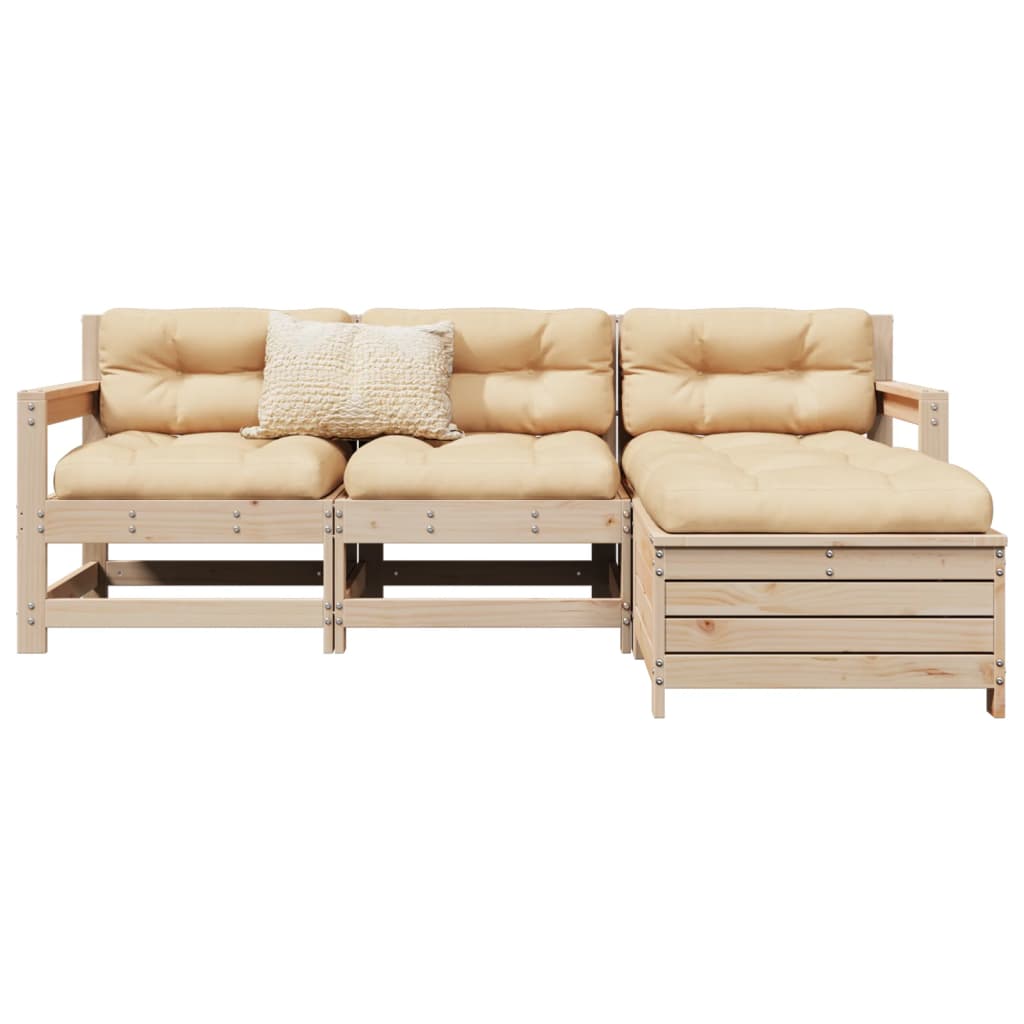 vidaXL 4 pcs conjunto sofás de jardim madeira de pinho maciça