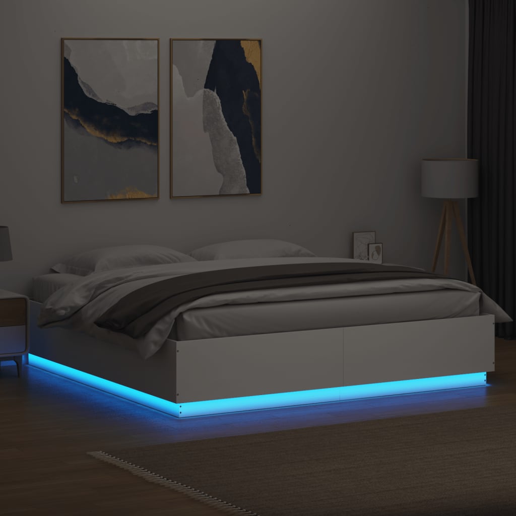 vidaXL Estrutura cama c/ luzes LED 200x200cm derivados madeira branco