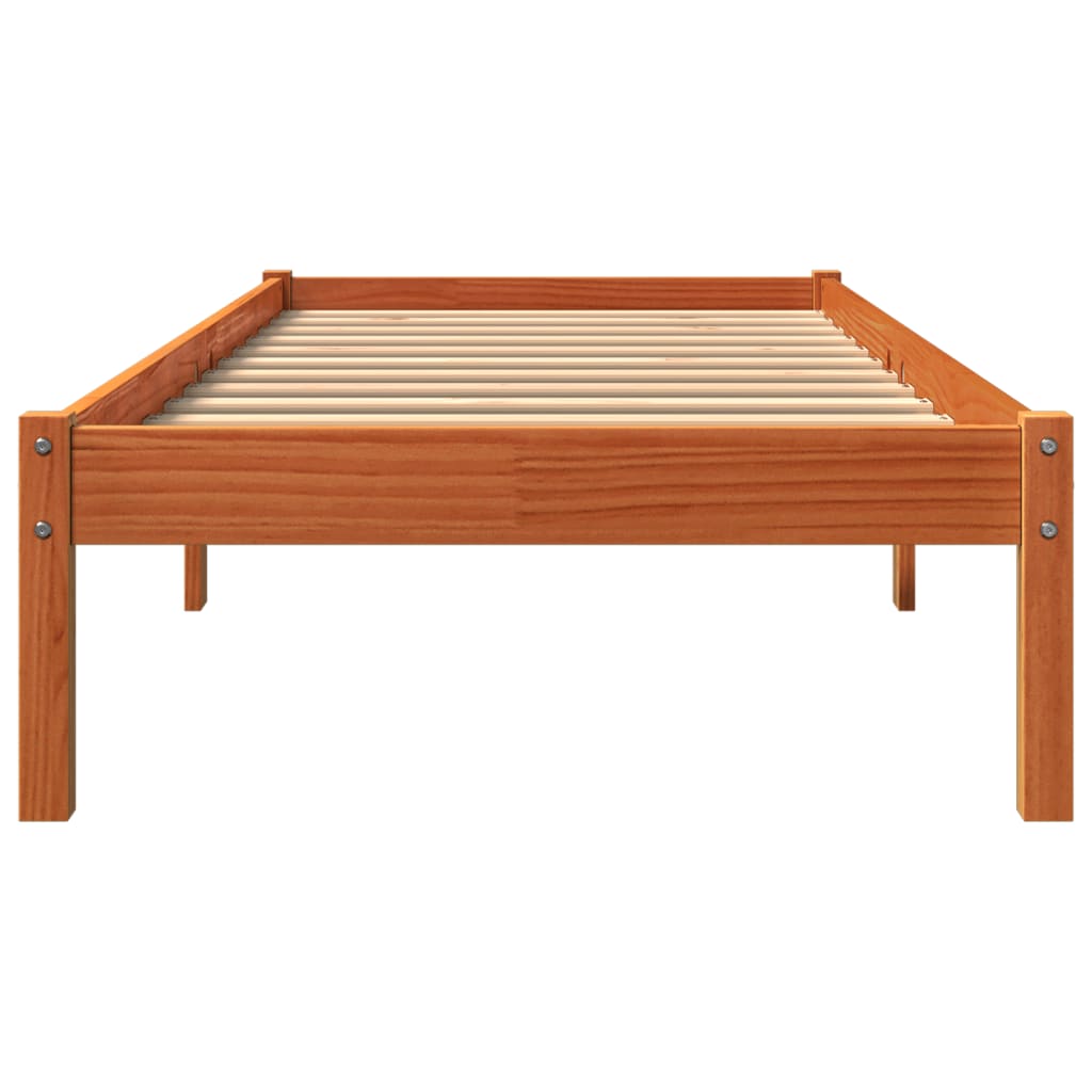 vidaXL Estrutura de cama 90x190 cm madeira pinho maciça castanho cera