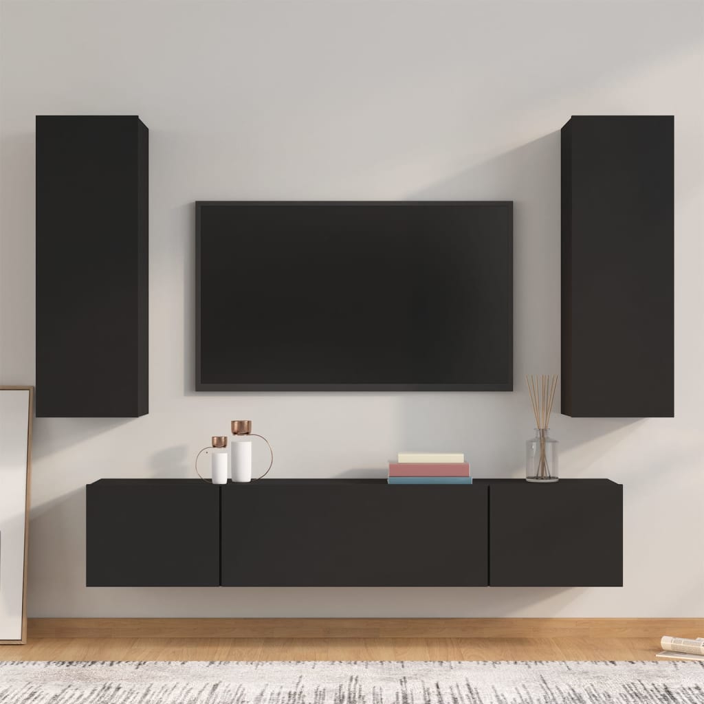 vidaXL Conjunto móveis de TV 4 pcs madeira processada preto
