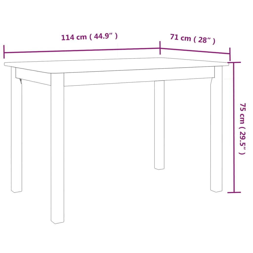 vidaXL Mesa de jantar 114x71x75cm madeira de seringueira maciça branco