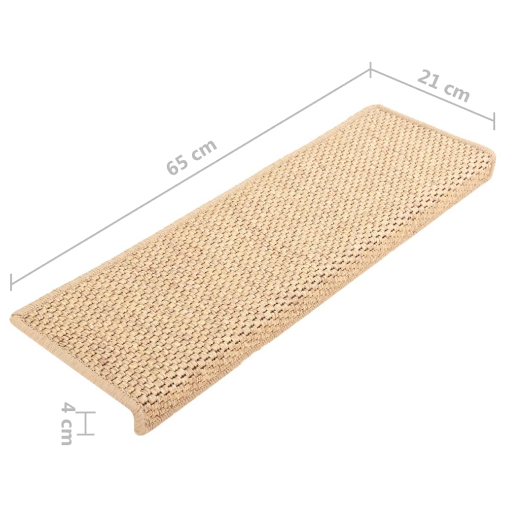 vidaXL Tapetes escada adesivos aspeto sisal 15pcs 65x21x4cm bege-claro