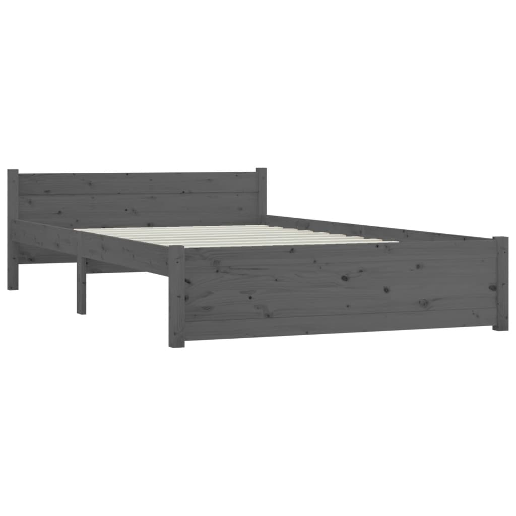 vidaXL Estrutura de cama casal 135x190 cm madeira maciça cinzento