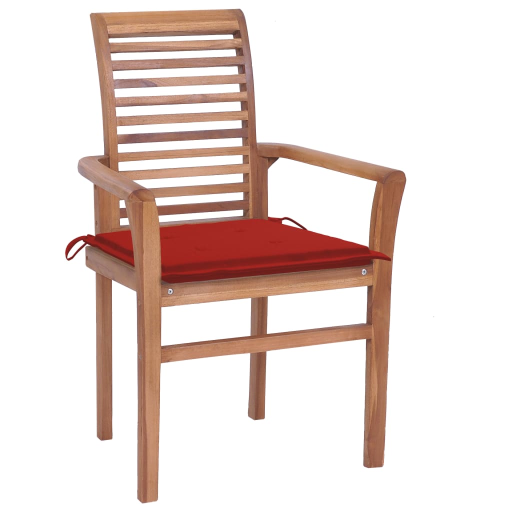 vidaXL Cadeiras de jantar 4 pcs c/ almofadões vermelhos teca maciça
