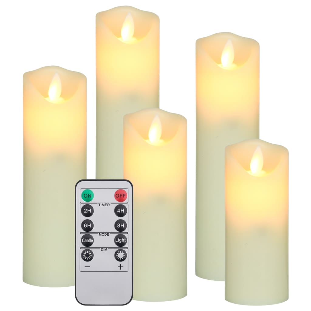 vidaXL 5 pcs conjunto de velas LED c/ controlo remoto branco quente