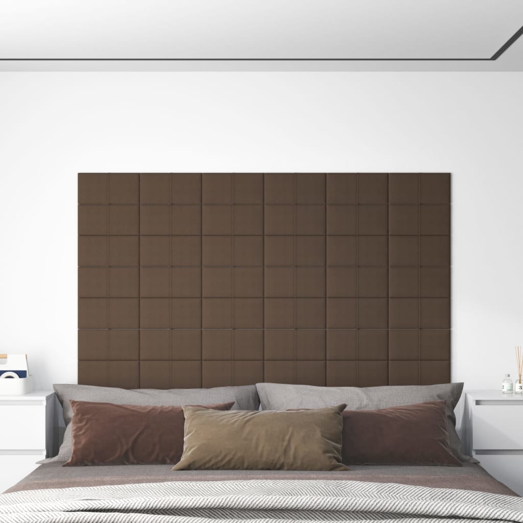vidaXL Painel de parede 12 pcs 30x15 cm tecido 0,54 m² castanho
