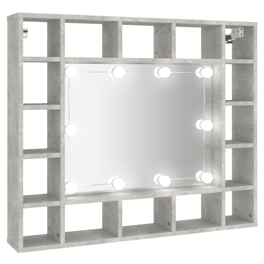 vidaXL Armário espelhado com LED 91x15x76,5 cm cinzento cimento