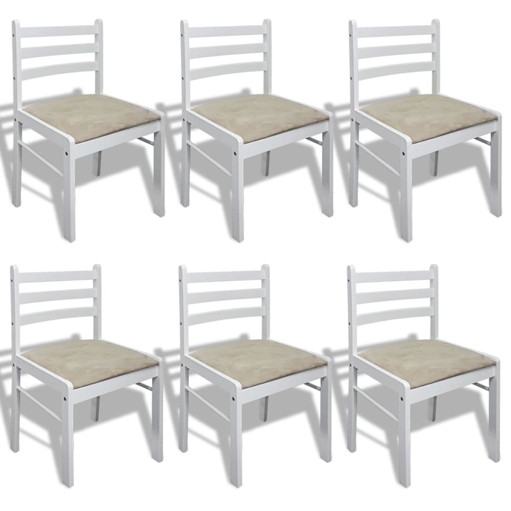 vidaXL Cadeiras de jantar 6 pcs madeira maciça branco e veludo