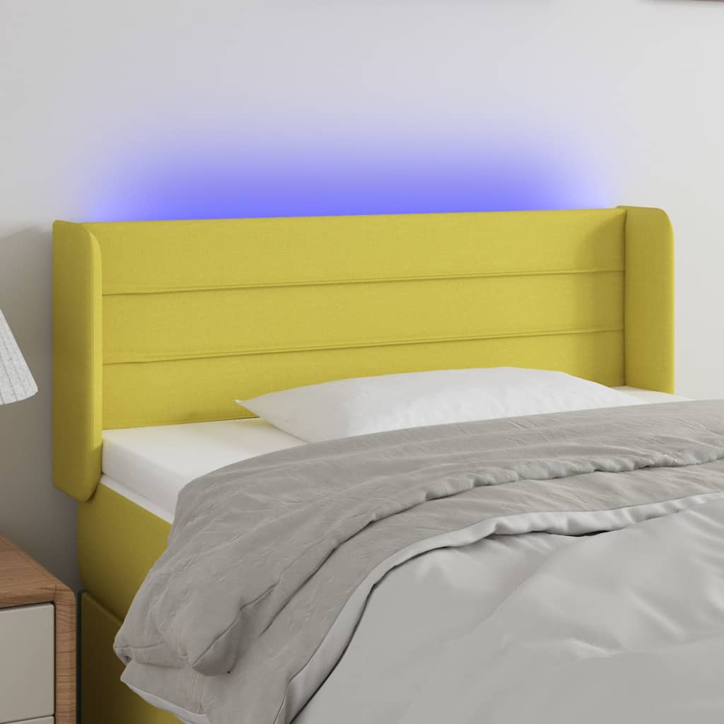 vidaXL Cabeceira de cama c/ luzes LED tecido 83x16x78/88 cm verde