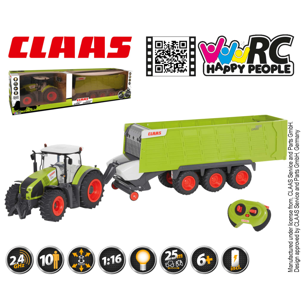 CLAAS RC Trator de brincar c/ reboque AXION870 e CARGOS9600 1:16