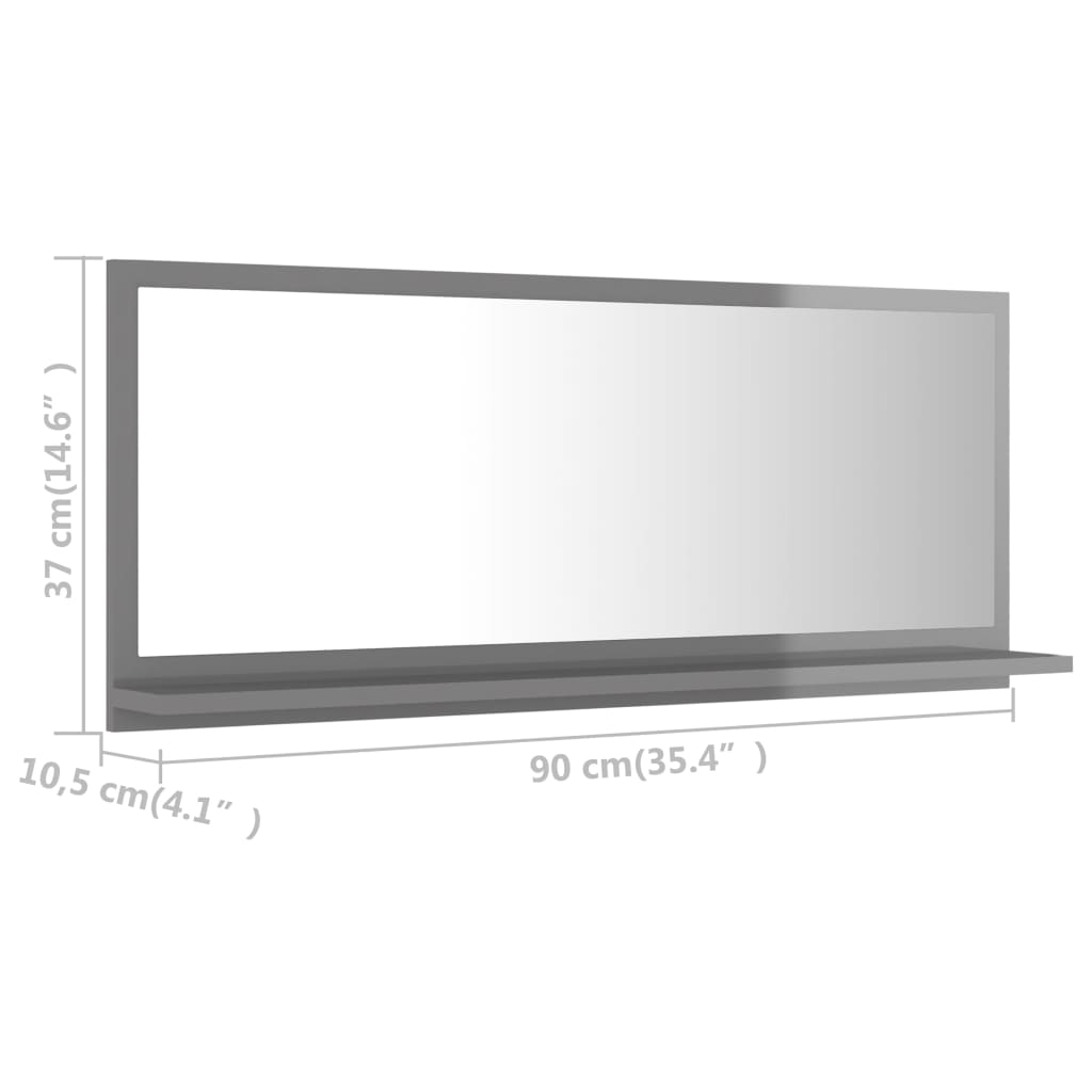 vidaXL Espelho de casa de banho 90x10,5x37cm contrap. cinza brilhante