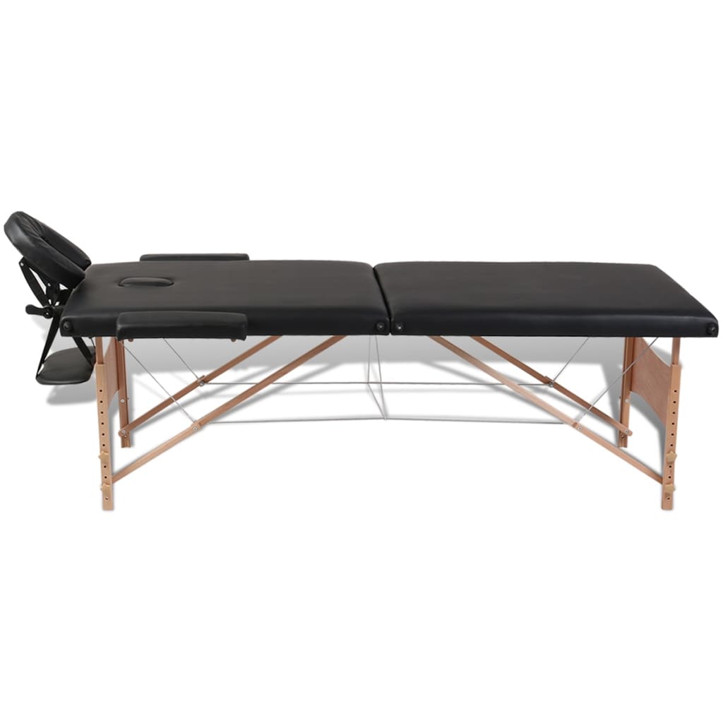 vidaXL Mesa massagem dobrável 2 zonas estrutura madeira preto