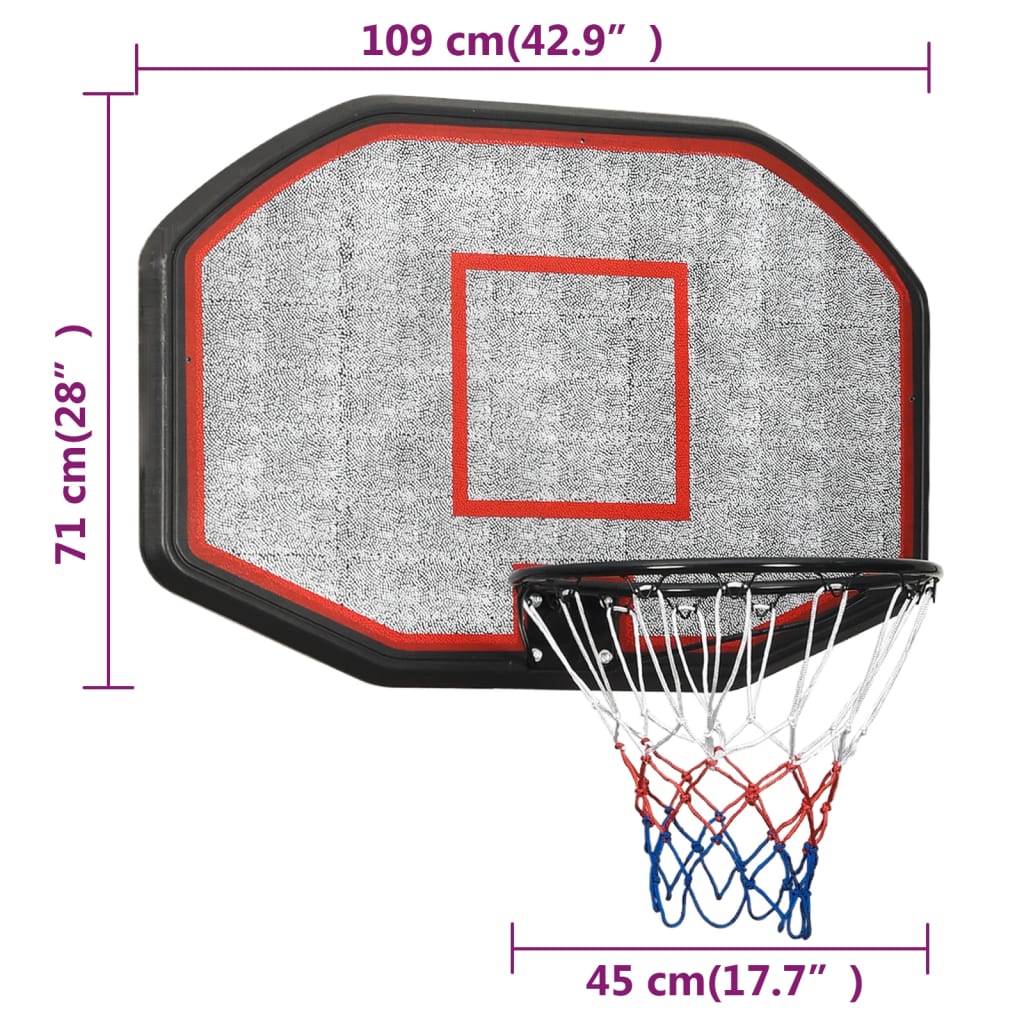 vidaXL Tabela de basquetebol 109x71x3 cm polietileno preto