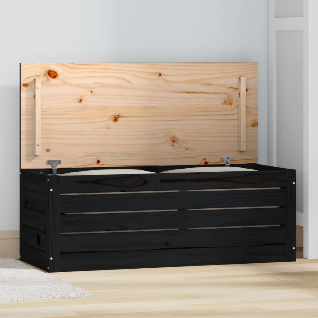 vidaXL Caixa de arrumação 89x36,5x33 cm madeira de pinho maciça preto