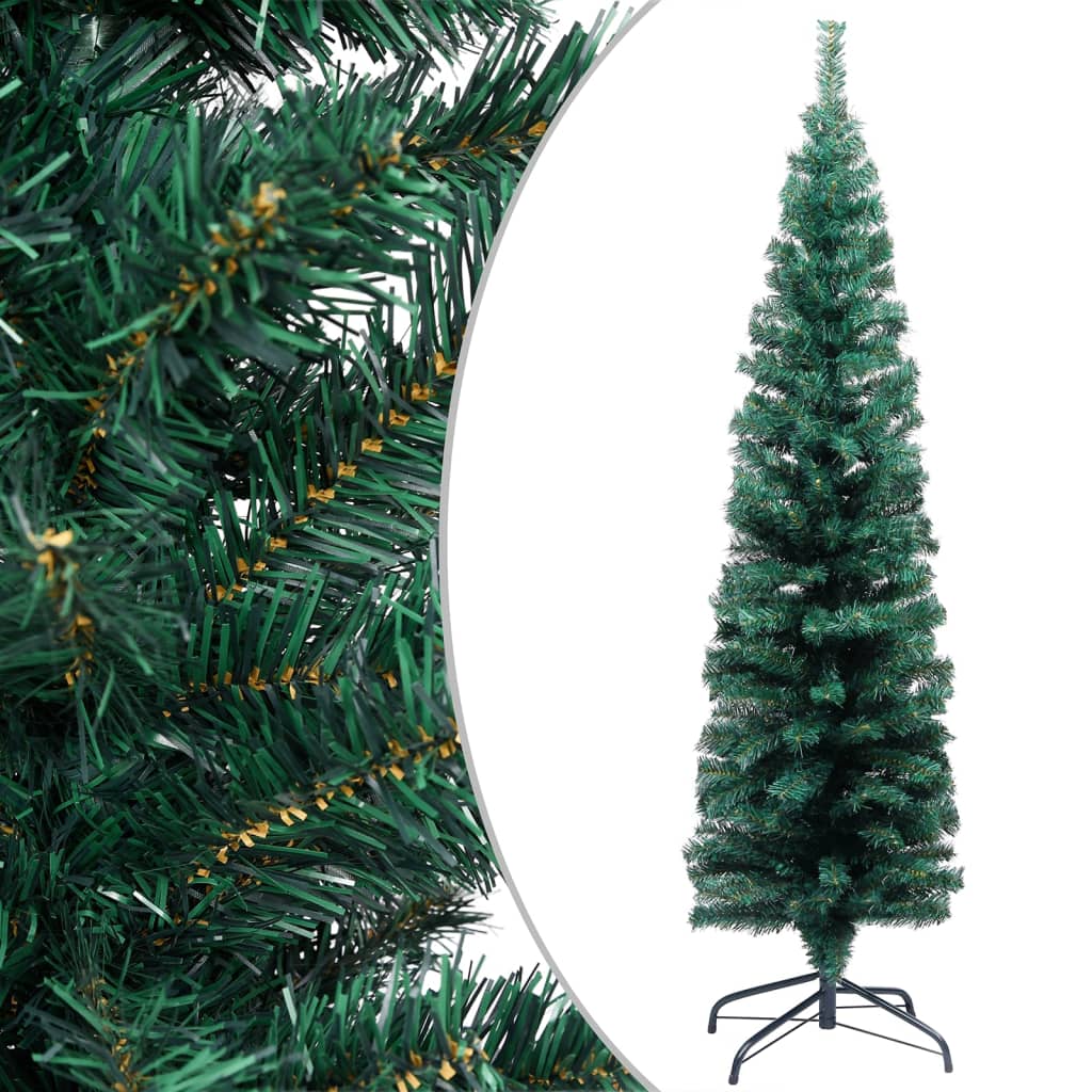 vidaXL Árvore Natal artificial fina pré-iluminada c/ bolas 150cm verde