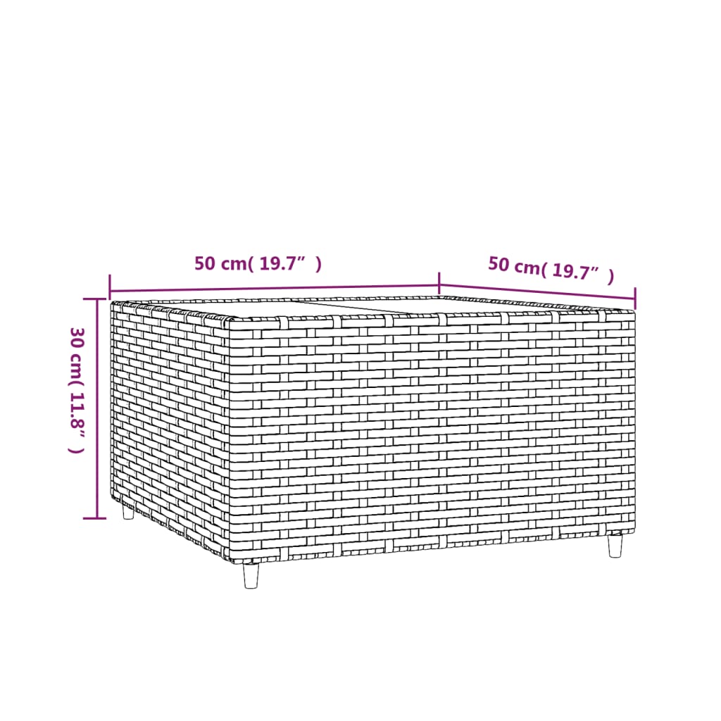 vidaXL Mesa de centro para jardim quadrada 50x50x30 cm vime PE preto