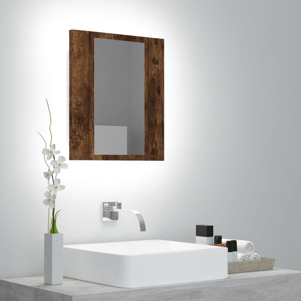 vidaXL Armário WC c/ espelho/luzes LED deriv. madeira carvalho fumado