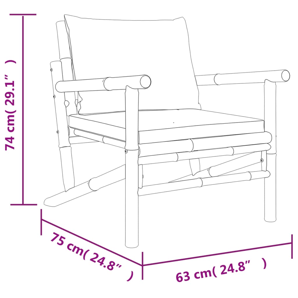 vidaXL Cadeiras de jardim 2 pcs bambu c/ almofadões cinzento-escuro