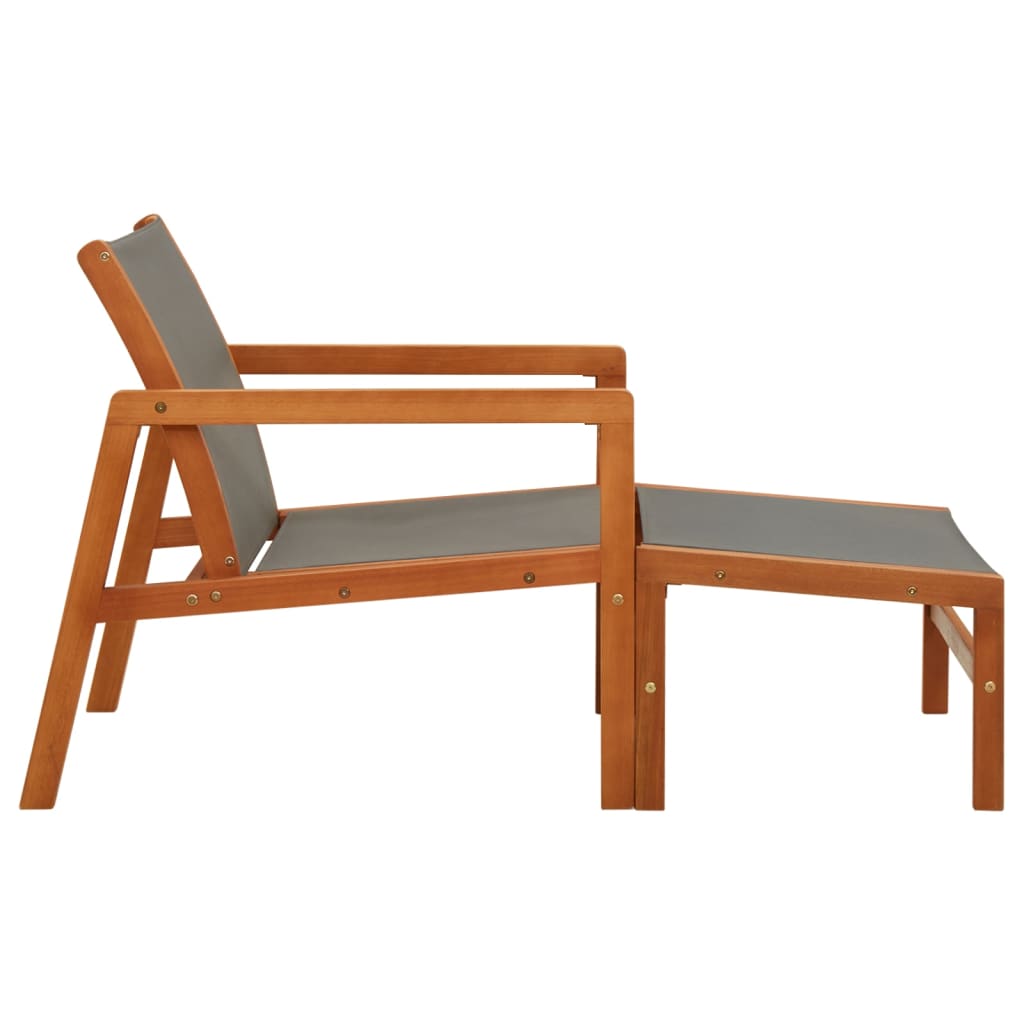 vidaXL Cadeira de jardim c/ apoio pés eucalipto maciço/textilene cinza