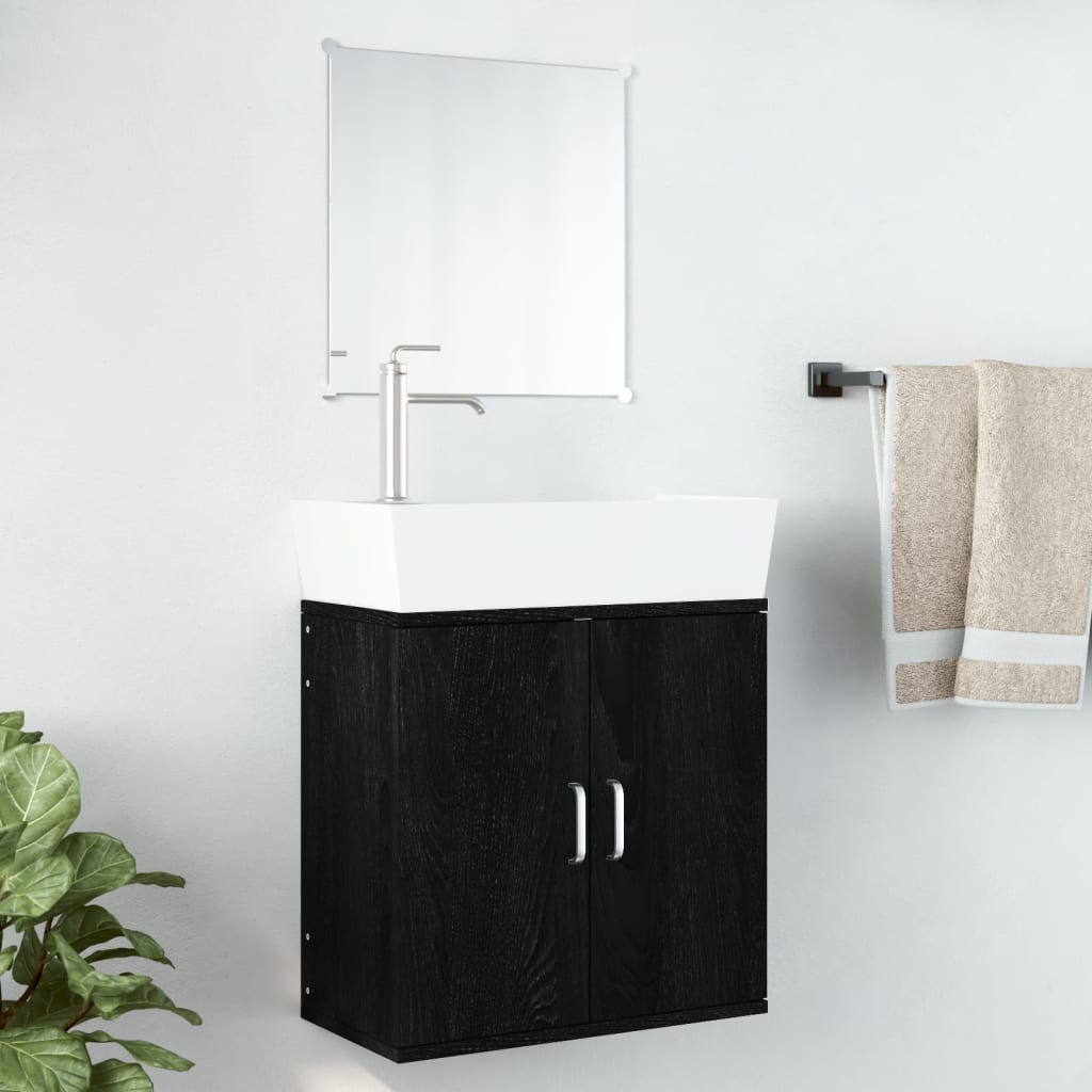 vidaXL 2 pcs conjunto móveis casa de banho derivados de madeira preto