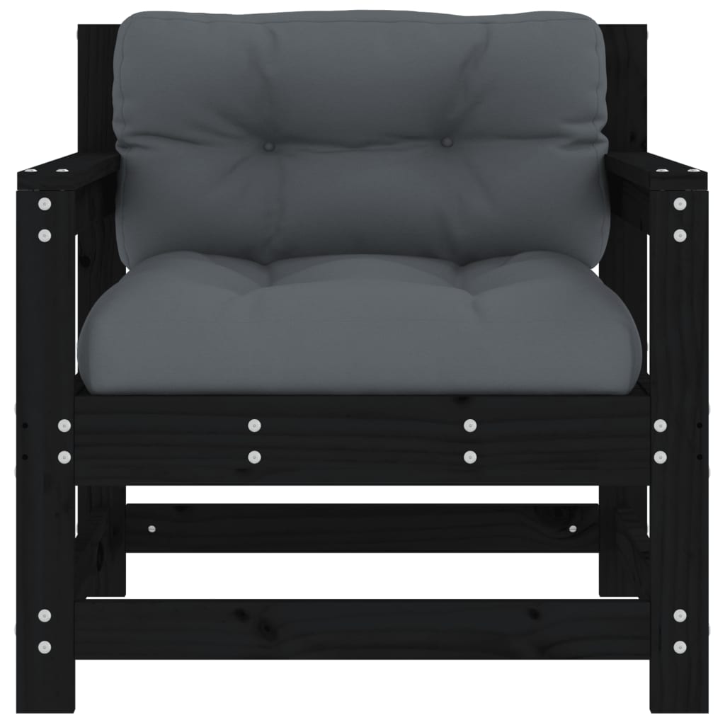 vidaXL Cadeiras de jardim c/ almofadões 2 pcs pinho maciço preto
