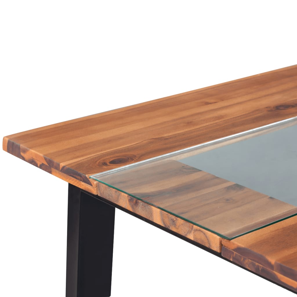 vidaXL Mesa de jantar madeira acácia maciça + vidro 180x90x75 cm