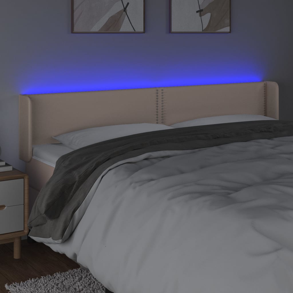 vidaXL Cabeceira cama LED couro artificial 183x16x78/88 cm cappuccino