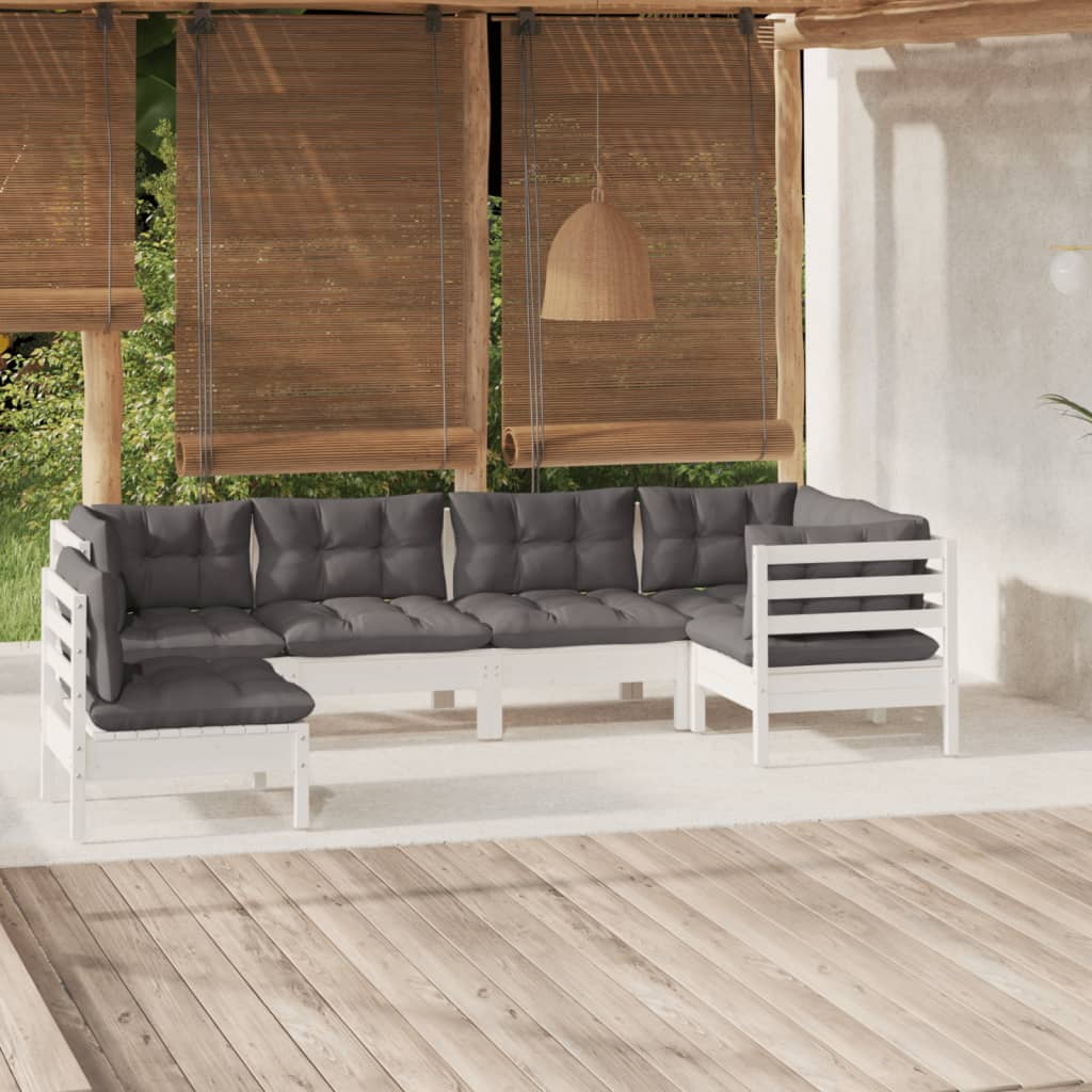 vidaXL 6 pcs conjunto lounge de jardim c/ almofadões pinho branco