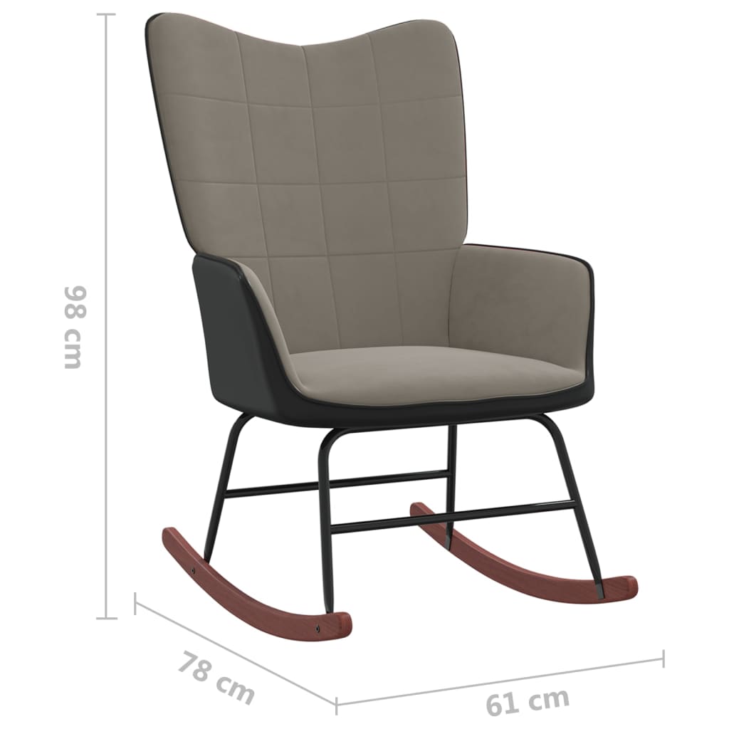 vidaXL Cadeira de baloiço PVC e veludo cinzento-claro
