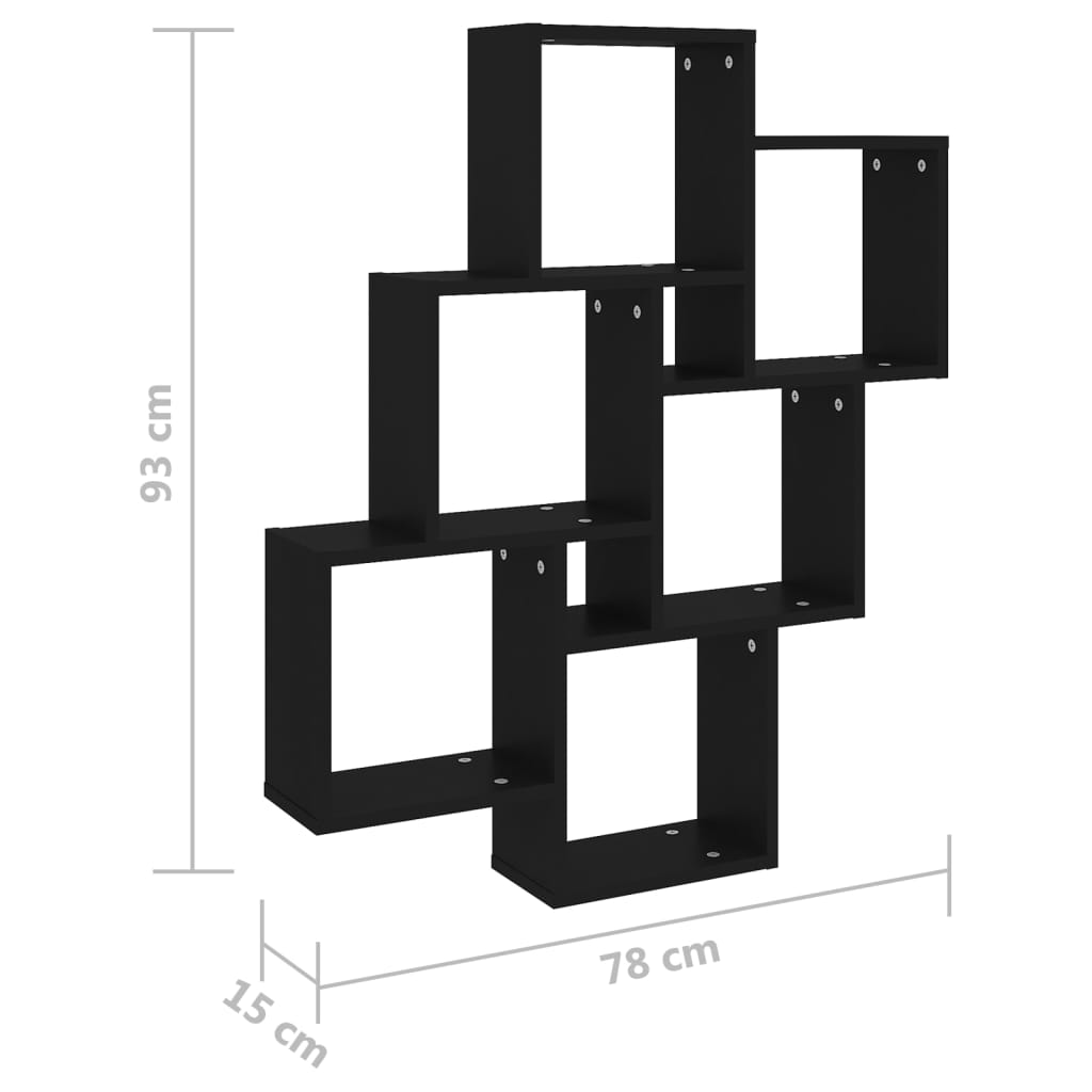 vidaXL Estante de parede cúbica 78x15x93 cm contraplacado preto