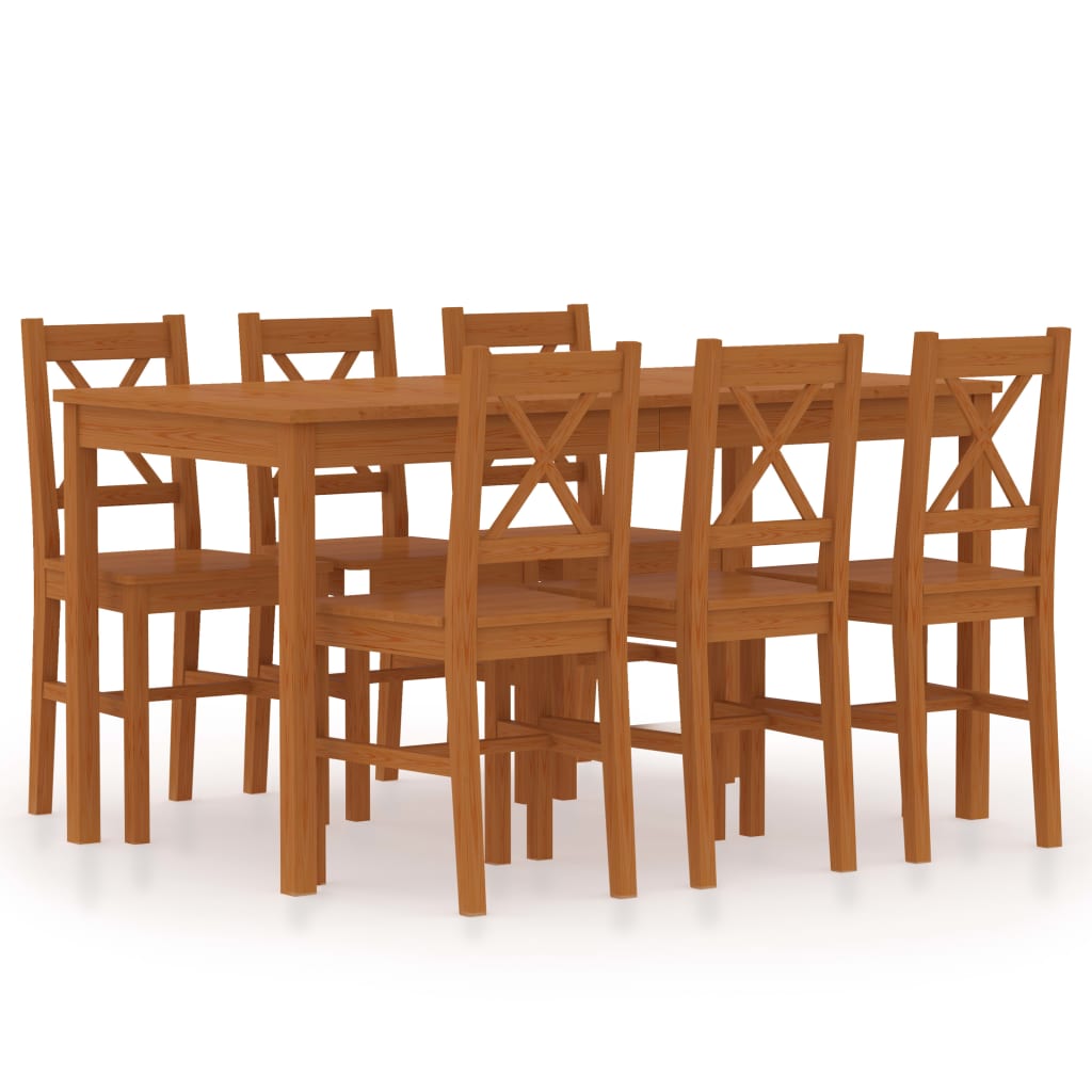 vidaXL 7 pcs conjunto de jantar em madeira de pinho castanho mel