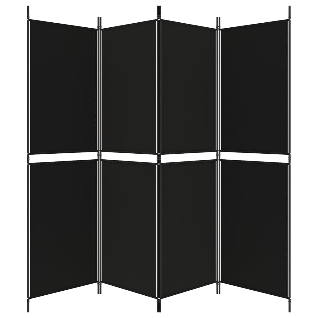 vidaXL Biombo/divisória com 4 painéis 200x180 cm tecido preto
