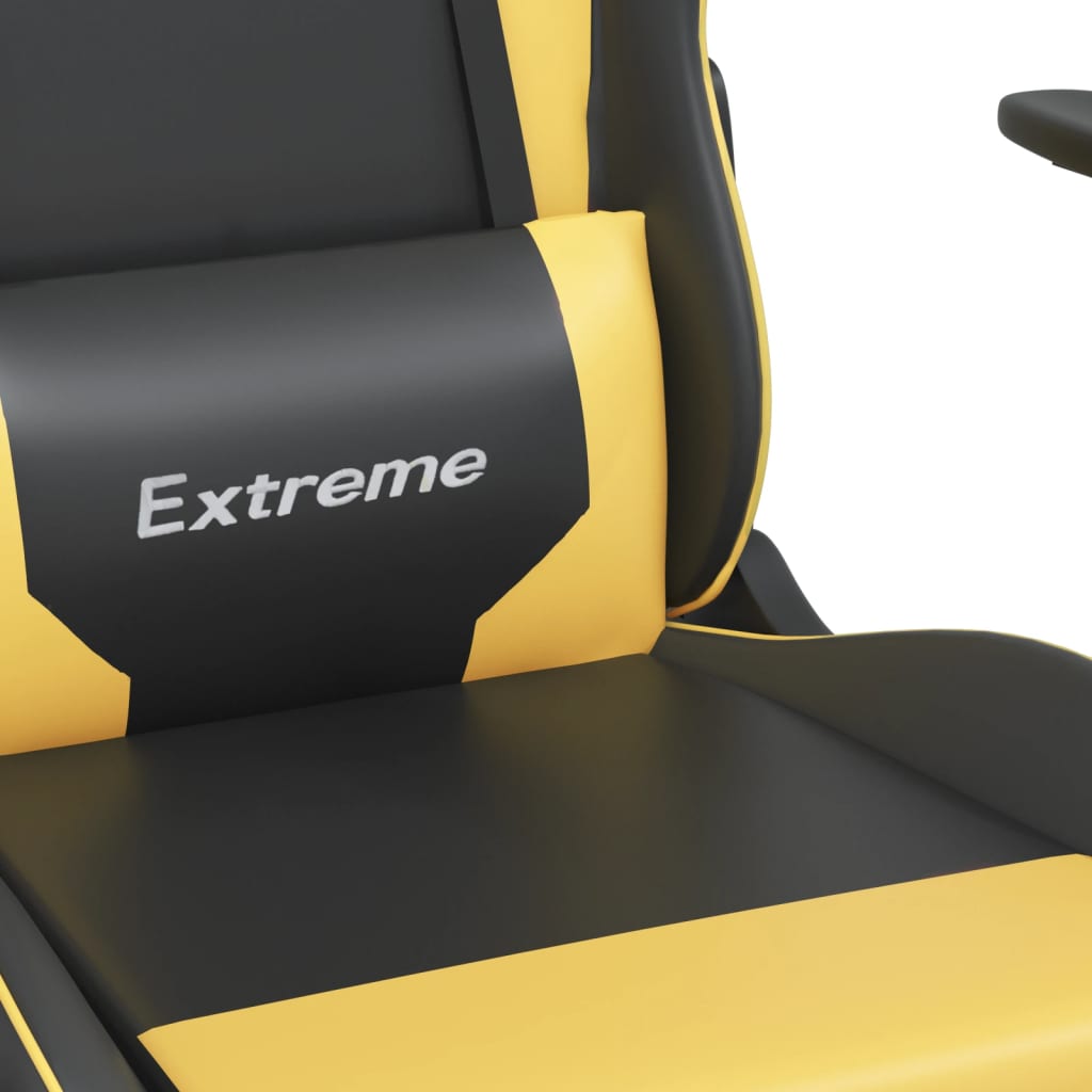 vidaXL Cadeira gaming massagens couro artificial preto e dourado