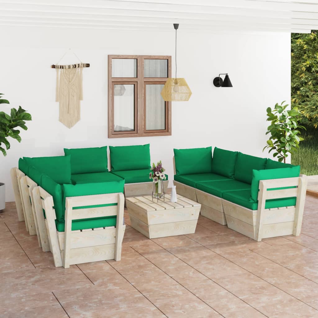 vidaXL 9 pcs conjunto lounge de paletes + almofadões madeira de abeto
