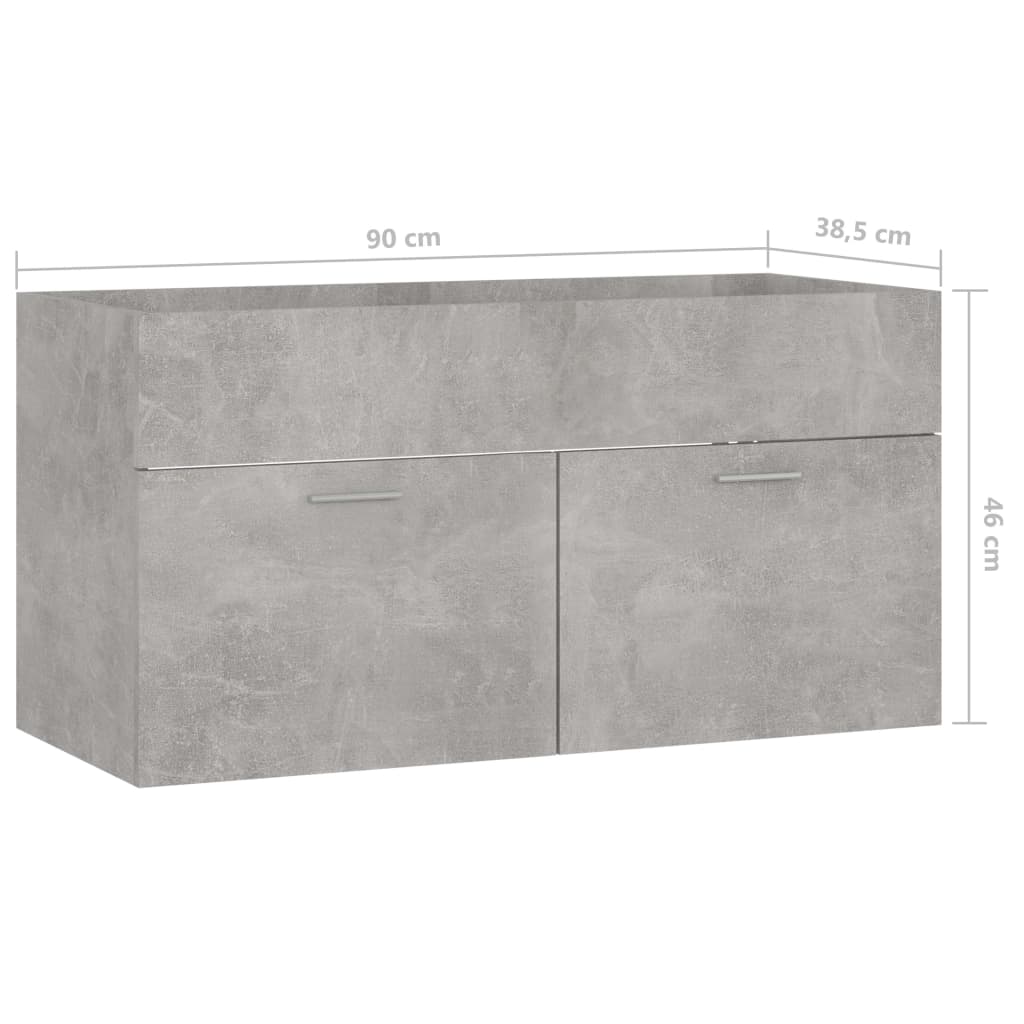 vidaXL Armário lavatório 90x38,5x46 cm contraplacado cinzento cimento