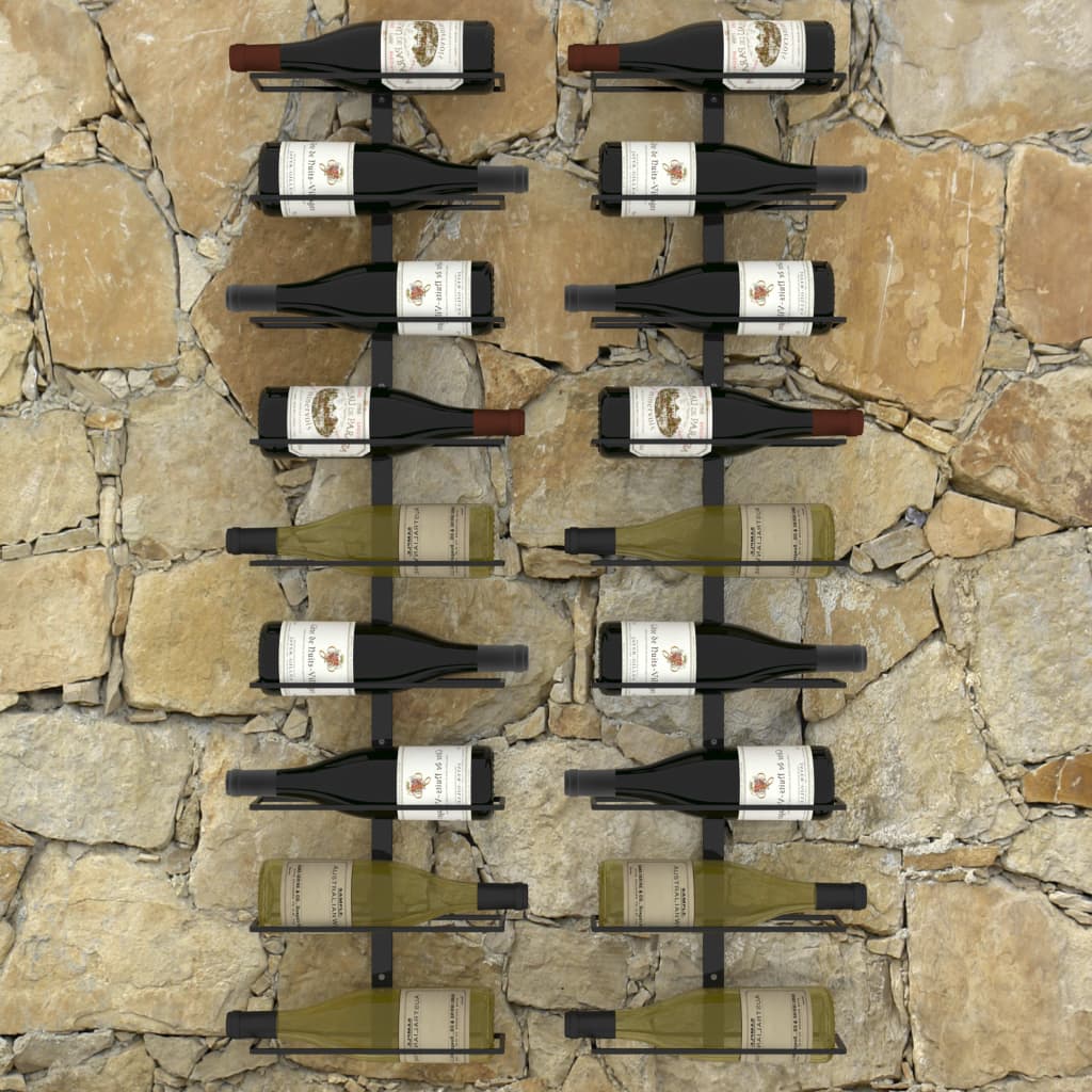 vidaXL Garrafeiras de parede para 18 garrafas 2 pcs ferro preto