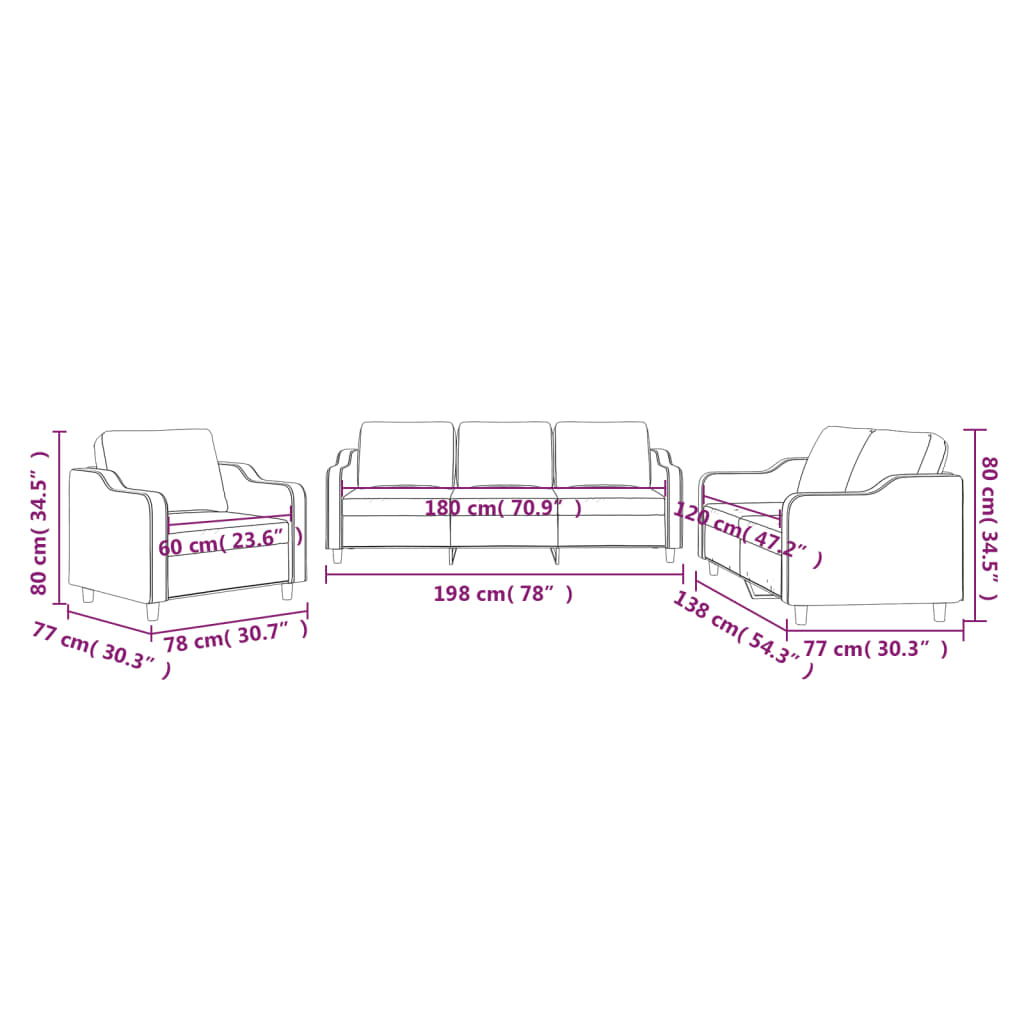 vidaXL 3 pcs conjunto de sofás com almofadões tecido vermelho tinto