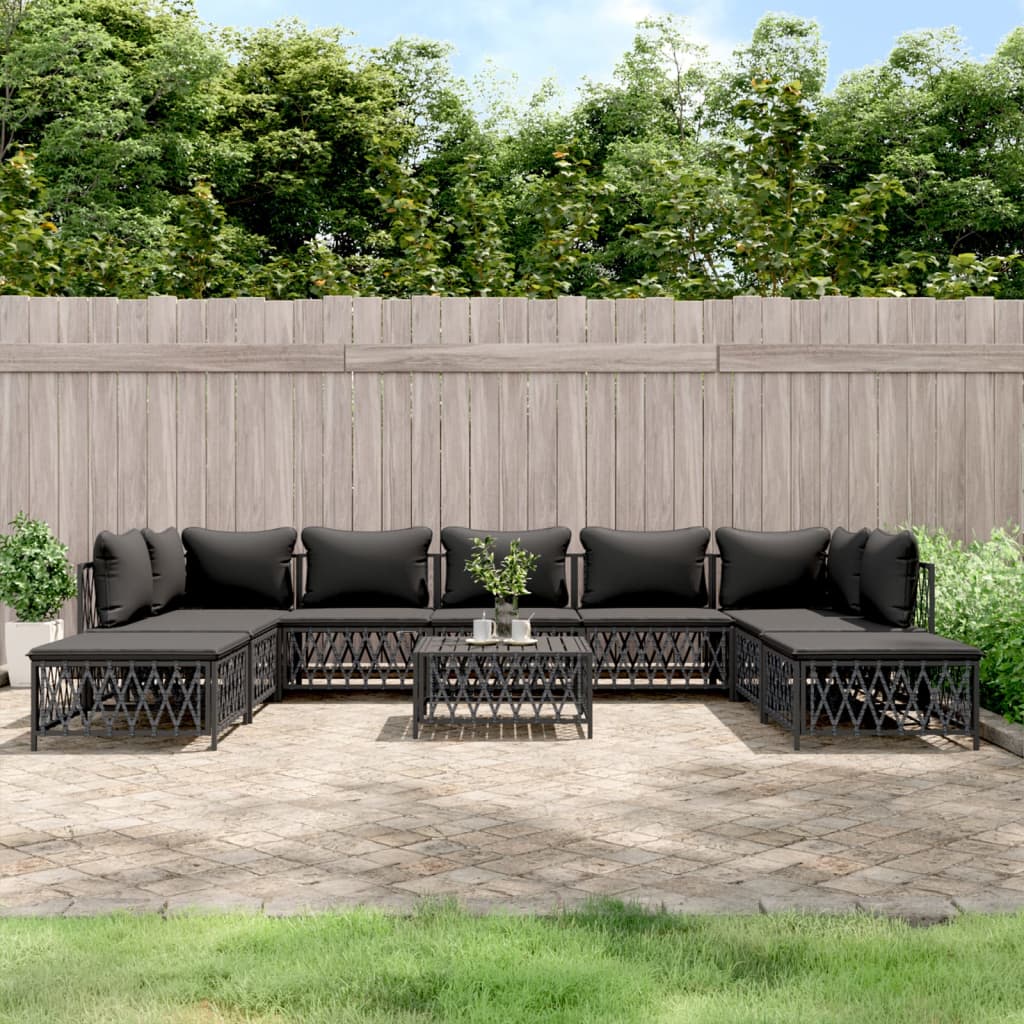 vidaXL 10 pcs conjunto lounge de jardim com almofadões aço antracite