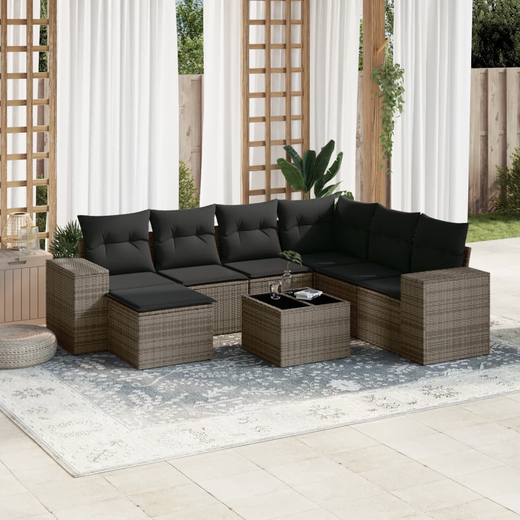 vidaXL 8 pcs conjunto sofás de jardim c/ almofadões vime PE cinzento