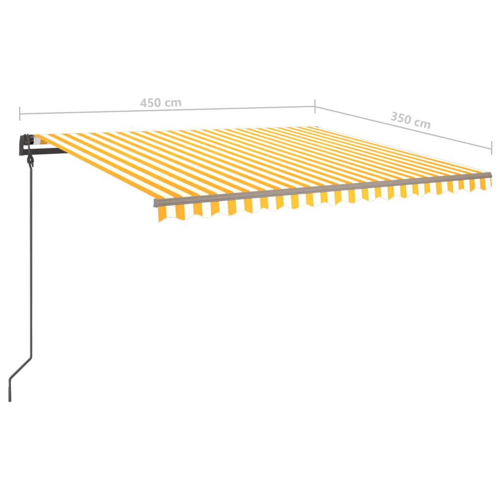 vidaXL Toldo retrátil manual com luzes LED 4,5x3,5 m amarelo e branco