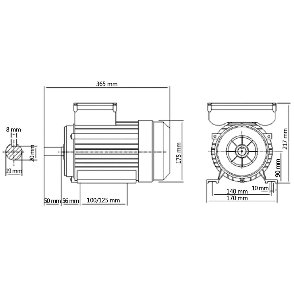 vidaXL Motor monofásico elétrico alumínio 2,2kW/3CV 2 polos 2800 RPM