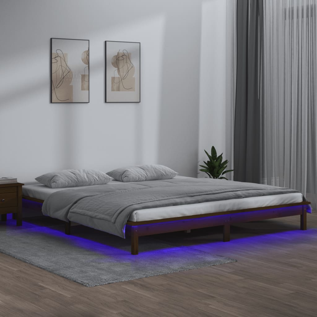 vidaXL Estrutura cama casal pequena +LEDs 120x190 cm madeira castanho