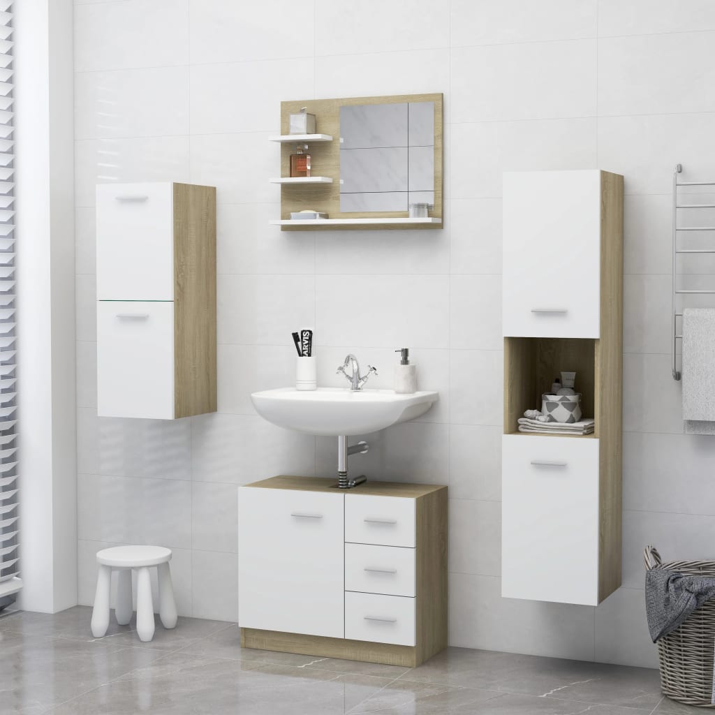 vidaXL Espelho casa de banho 60x10,5x45cm contrapl. branco e carvalho