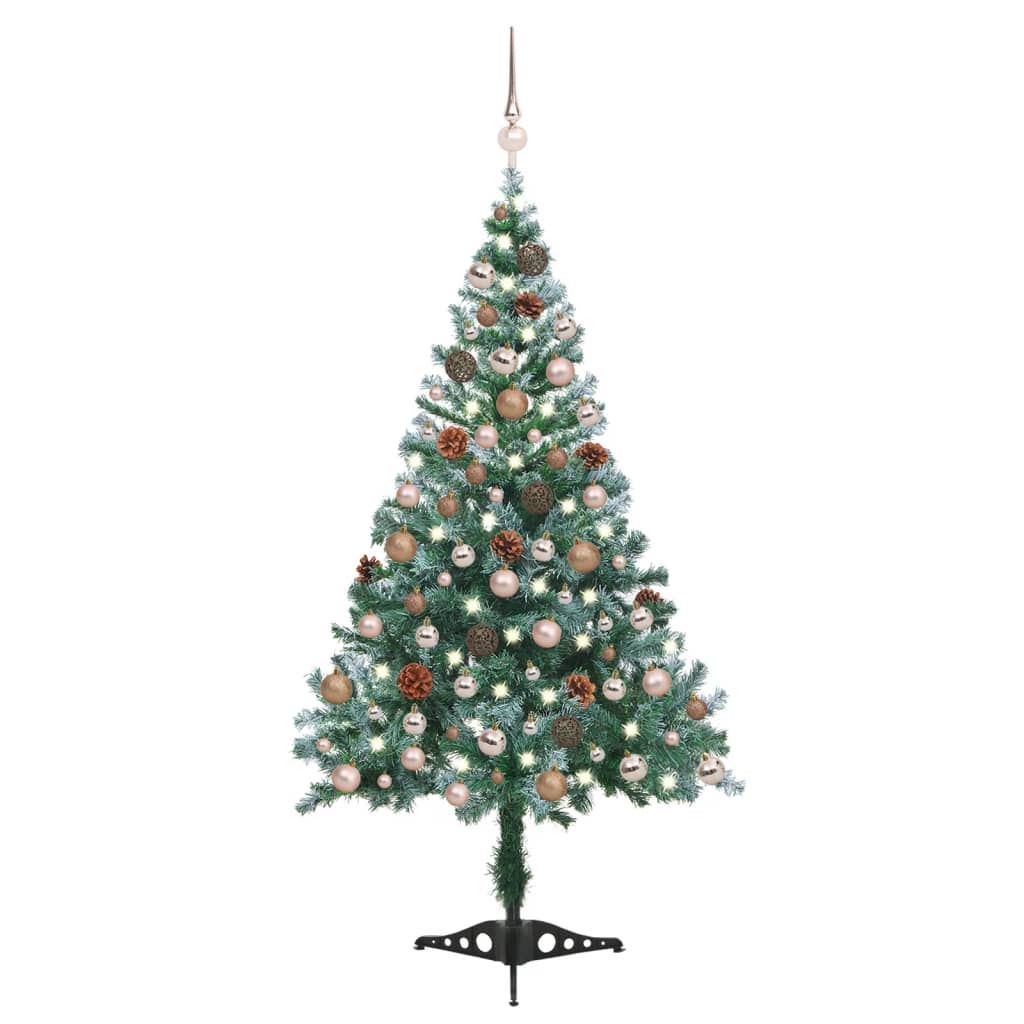 vidaXL Árvore de Natal pré-iluminada geada c/ bolas e pinhas 150 cm