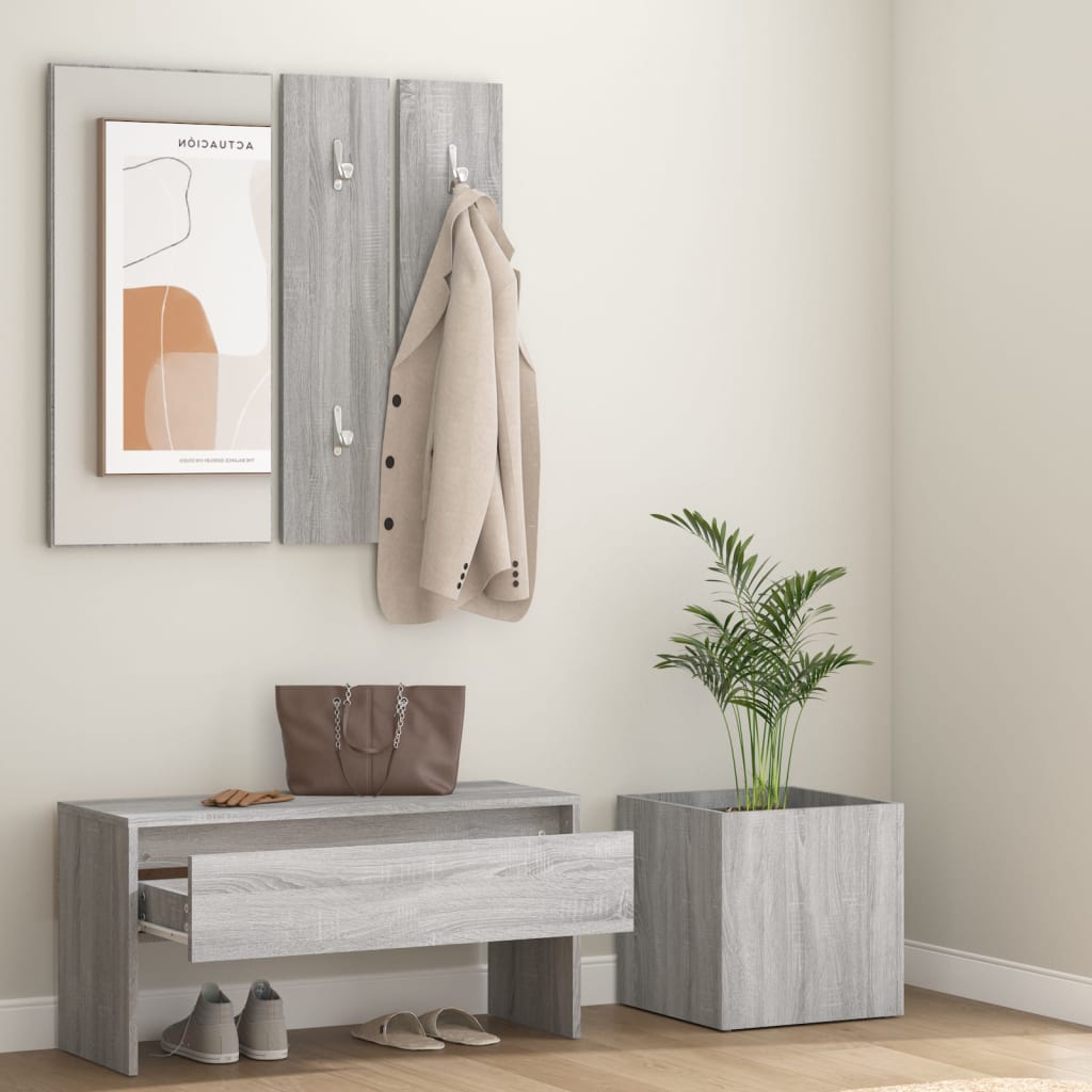 vidaXL Conjunto móveis de corredor derivados de madeira sonoma cinza