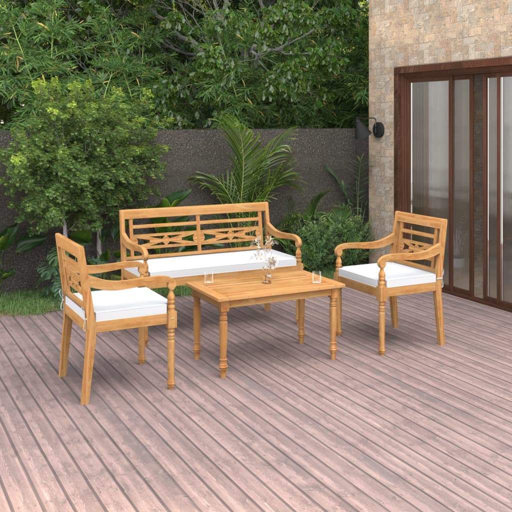 vidaXL 4 pcs conj. lounge jardim c/ almofadões madeira de teca maciça