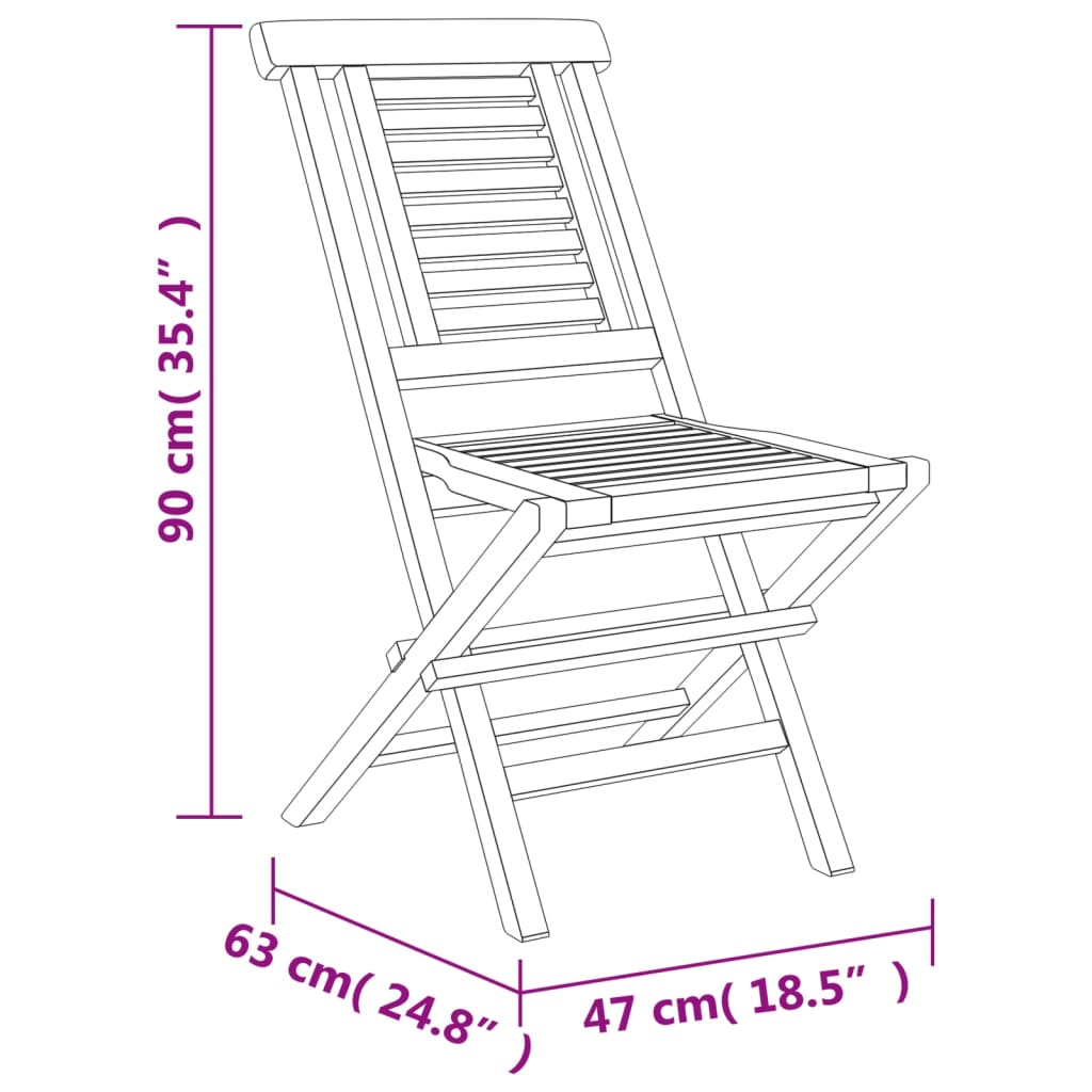 vidaXL Cadeiras de jardim dobráveis 4 pcs 47x63x90 cm teca maciça