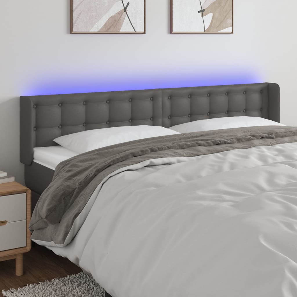 vidaXL Cabeceira cama c/ LED 183x16x78/88 cm couro artificial cinzento