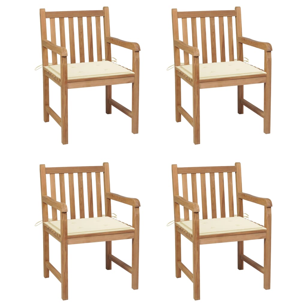 vidaXL Cadeiras de jardim c/ almofadões cor creme 4 pcs teca maciça